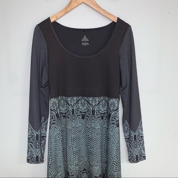 Prana Dress Size Small Dark Brown Sage Green Teal Long Sleeve Flowy "Holly"‎ - Picture 3 of 11